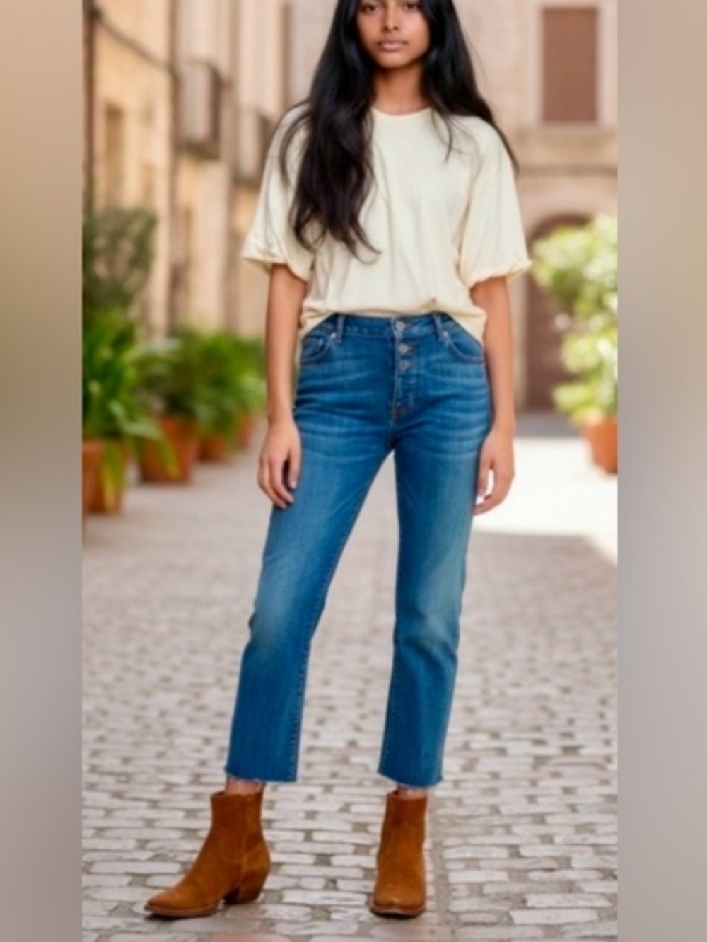 Nili Lotan Mid Rise Button Fly Boyfriend Jeans Size 27 Venice Wash
